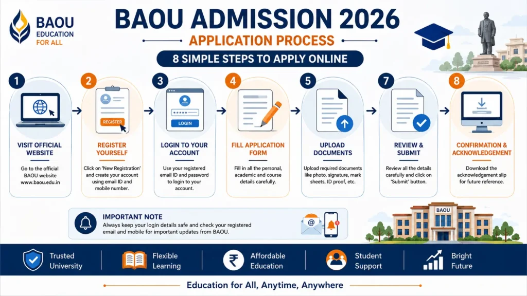 BAOU admission process steps infographic